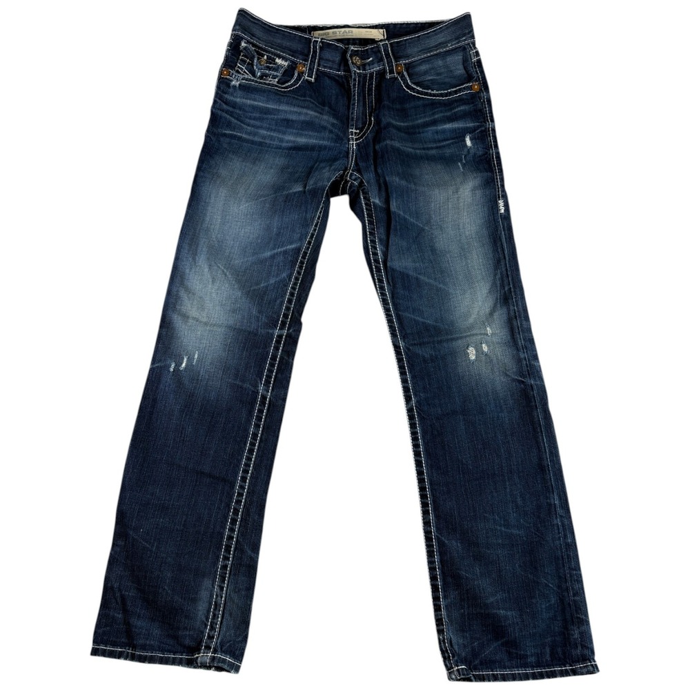 Big Star Union Straight Leg Jeans Mens 33 Blue Denim Flap Pockets Distressed